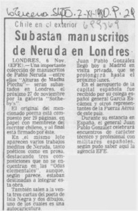 Subastan manuscritos de Neruda en Londres.