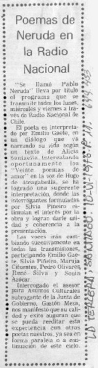Poemas de Neruda en la Radio Nacional.