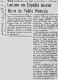 Lanzan en España nuevo libro de Pablo Neruda.