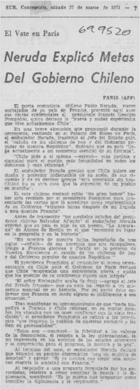 Neruda explicó metas del gobierno chileno.
