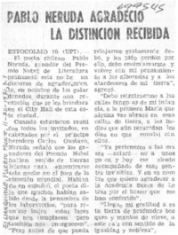 Pablo Neruda agradeció la distinción recibida.