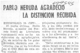 Pablo Neruda agradeció la distinción recibida.