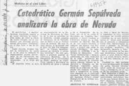 Catedrático Germán Sepúlveda analizará la obra de Neruda.