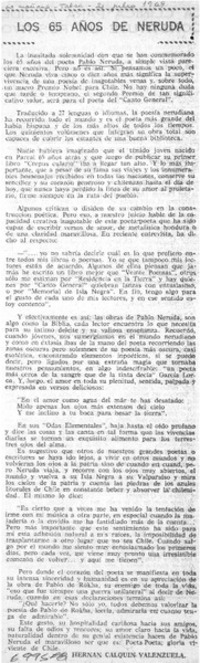 Los 65 años de Neruda