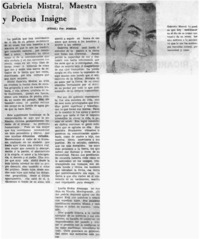 Gabriela Mistral, maestra y poetisa insigne