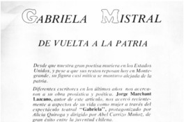 Gabriela Mistral de vuelta a la patria