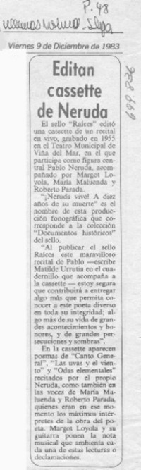 Editan cassette de Neruda.