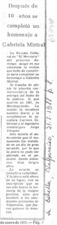 Después de 10 años se completó un homenaje a Gabriela Mistral.