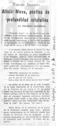 Alicia Nieva, poetisa de profundidad cristalina