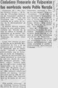 Ciudadano honorario de Valparaíso fue nombrado poeta Pablo Neruda.