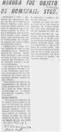 Neruda fue objeto de homenajes: Stgo.