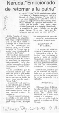 Neruda: "emocionado de retornar a la patria"