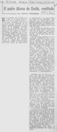 El padre Alonso de Ovalle, reeditado