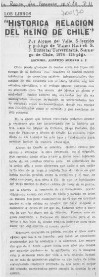 Histórica relación del reino de Chile".