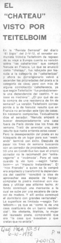 El "Chateau" visto por Teitelboim.