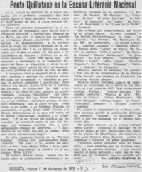 Poeta quillotano en la escena Literaria Nacional