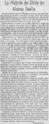 La historia de Chile de Alonso Ovalle