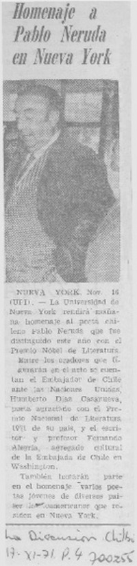 Homenaje a Pablo Neruda en Nueva York.