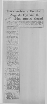 Conferencista y escritor Augusto Oyarzún O. visita nuestra ciudad.