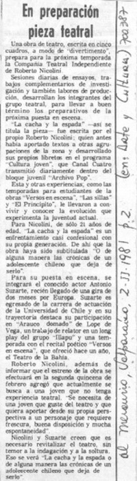 En preparación pieza teatral.