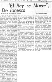 El Rey se muere" de Ionesco