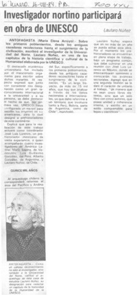 Investigador nortino participará en obra de UNESCO.