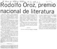 Rodolfo Oroz, Premio Nacional de Literatura.