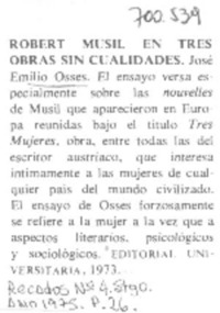 Robert Musil en tres obras sin cualidades.