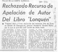 Rechazado recurso de apelación de autor del libro "Lonquén".