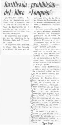Ratificada prohibición del libro "Lonquén".