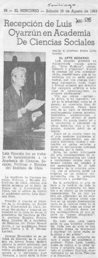Recepción de Luis Oyarzún en Academia de Ciencias Sociales.