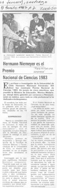 Hermann Niemeyer es el Premio Nacional de Ciencias 1983.