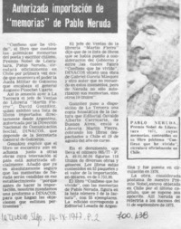 Autorizada importación de "memorias" de Pablo Neruda.