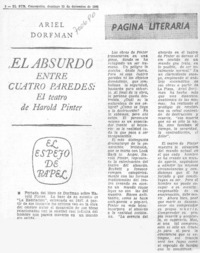El absurdo entre cuatro paredes: el teatro de Harold Pinter.