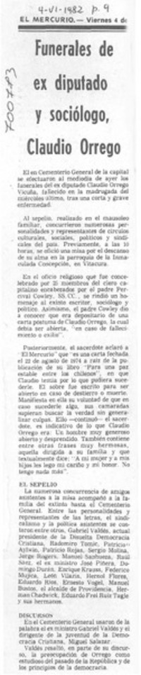 Funerales de ex diputado y sociólogo, Claudio Orrego.