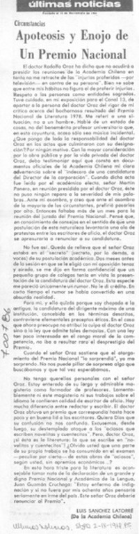 Apoteosis y enojo de un premio nacional