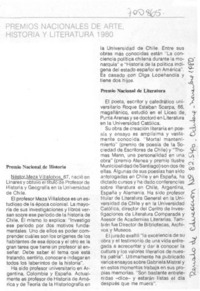 Premios nacionales de arte, historia y literatura 1980.