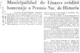 Municipalidad de Linares rendirá homenaje a Premio Nac. de Historia.