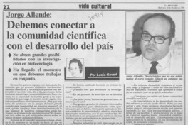 Jorge Allende: debemos conectar a la comunidad científica con el desarrollo del país : [entrevista]