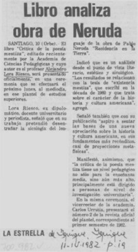 Libro analiza obra de Neruda.