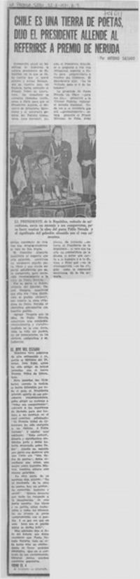 Chile es una tierra de poetas, dijo el presidente Allende al referirse a premio Neruda