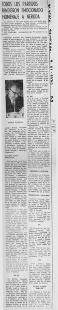 Todos los partidos rindieron emocionado homenaje a Neruda