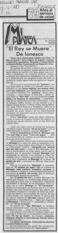 El rey se muere" de Ionesco