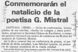 Conmemorarán el natalicio de la poetisa G. Mistral.
