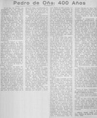 Pedro de Oña, 400 años