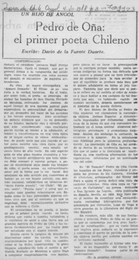 Pedro de Oña, el primer poeta chileno