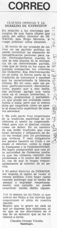Claudio Orrego y el derecho de expresión