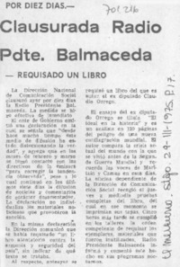Clausurada radio Pdte. Balmaceda.