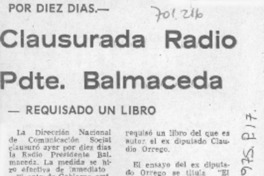 Clausurada radio Pdte. Balmaceda.