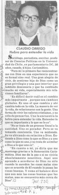 Claudio Orrego, hebra para entender la vida.